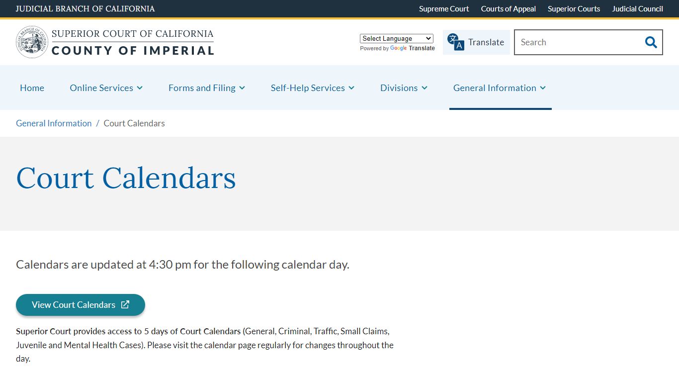 Court Calendars | Superior Court of California | County of ...